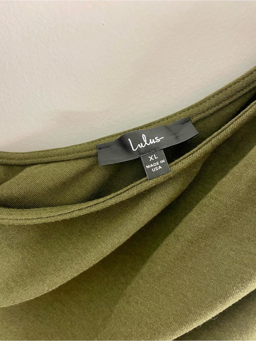Lulu's Olive One-Shoulder Ruched Drawstring Dress - Picture 4 of 7